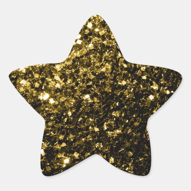 Dark gold yellow faux glitter sparkles star sticker (Front)