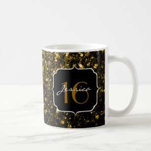 Dark gold yellow faux glitter sparkles Sweet 16 Coffee Mug