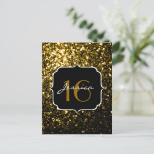Dark gold yellow faux glitter sparkles Sweet 16 Postcard