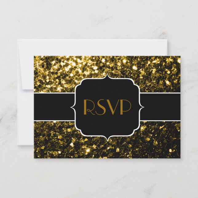 Dark gold yellow faux glitter sparkles Sweet 16 RSVP Card (Front)