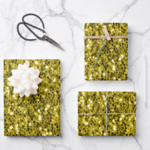  Dark gold yellow faux glitter sparkles Wrapping Paper Sheet