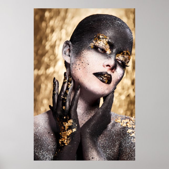Dark Golden Beauty Body Paint Glamorous Art Poster (Front)