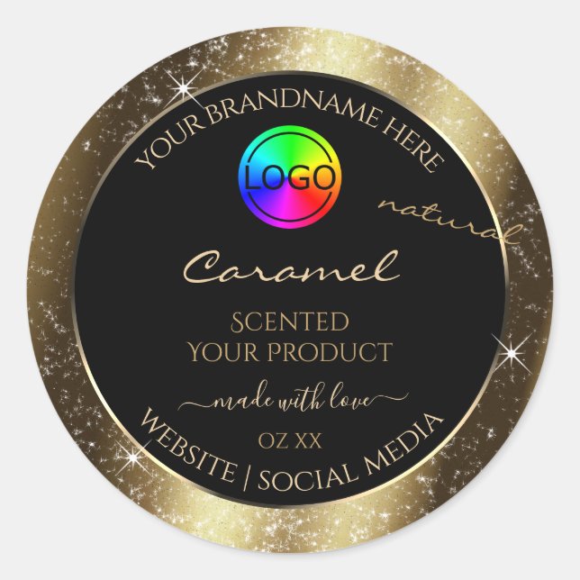Dark Golden Glitter Frame Product Label with Logo (Front)
