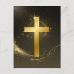 Dark Golden sparkle Christ Cross  Holiday Postcard