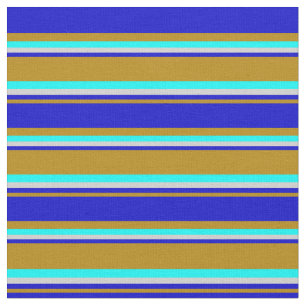 Dark Goldenrod, Blue, Light Grey & Aqua Pattern Fabric