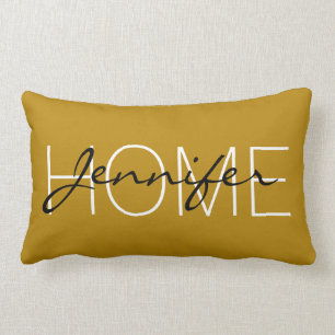 Dark goldenrod colour home monogram lumbar cushion