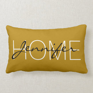 Dark goldenrod colour home monogram lumbar cushion