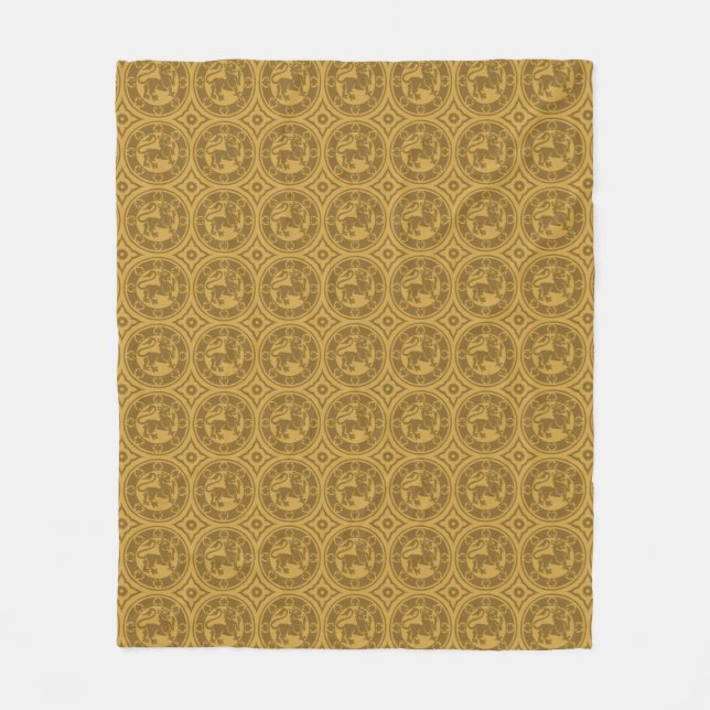 Dark Goldenrod Mediaeval Lions Fleece Blanket (Front)
