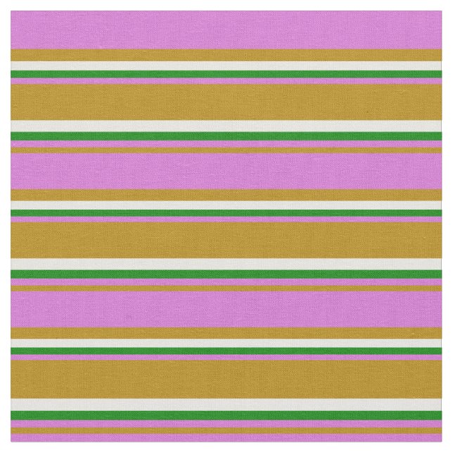 Dark Goldenrod, Orchid, Green & White Pattern Fabric (Close Up)