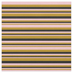 Dark Goldenrod, Pink & Black Lines Pattern Fabric