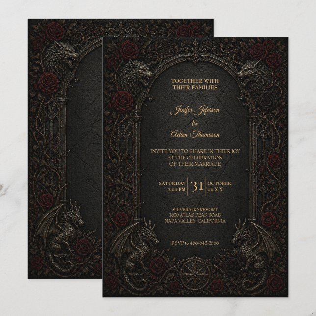 Dark GOT Gothic Halloween Wedding Invitation (Front/Back)