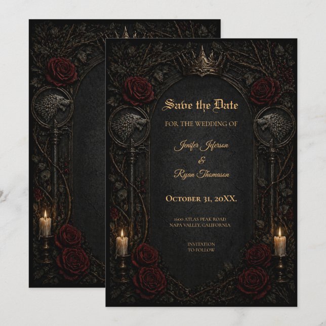 Dark GOT Gothic Save the date invitation (Front/Back)