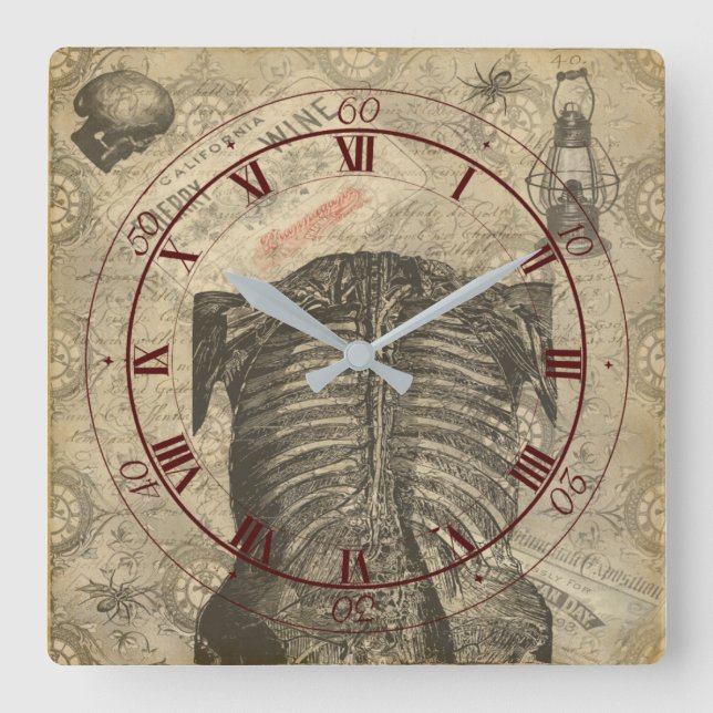 Dark Goth Anatomy Ephemera Square Wall Clock (Front)