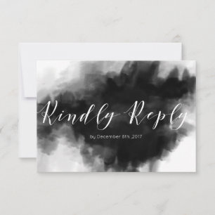 Dark Goth Black Watercolor Wedding RSVP Card