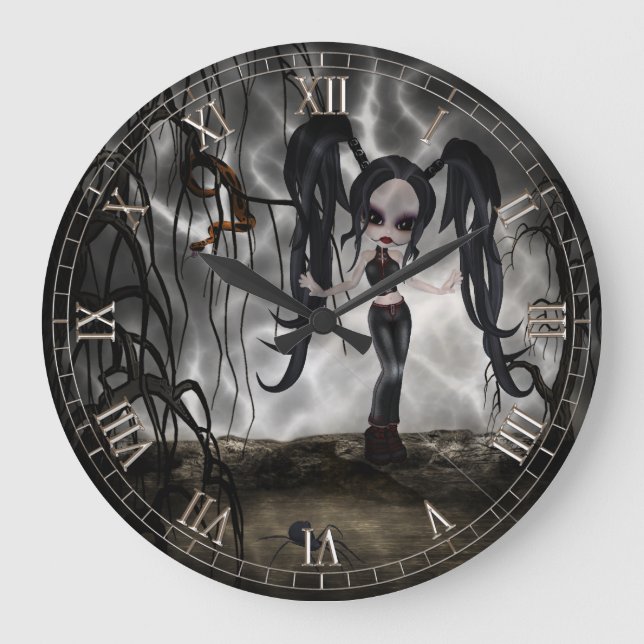 Dark Goth Girl Vignette Wall Clock (Front)