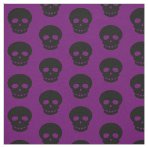 Dark Goth Purple Black Skulls Polka Dots Pattern Fabric