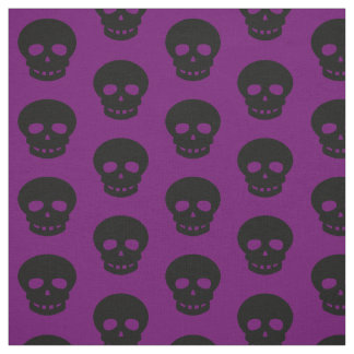 Dark Goth Purple Black Skulls Polka Dots Pattern Fabric