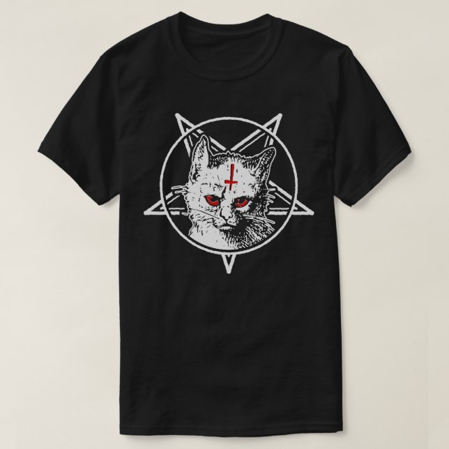 Dark Goth Satanic Cat T-Shirt (Design Front)