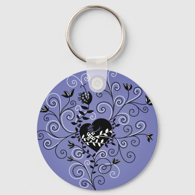 Dark Gothic Abstract Whimsical Fixed Broken Heart Key Ring (Front)