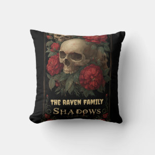 Dark Gothic Art with Skull, Roses, and Custom Text Cushion