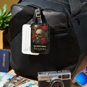 Dark Gothic Art with Skull, Roses, and Custom Text Luggage Tag