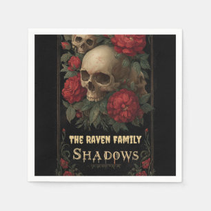 Dark Gothic Art with Skull, Roses, and Custom Text Napkin