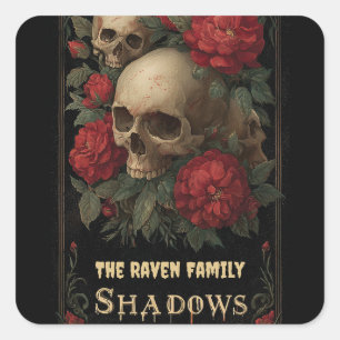 Dark Gothic Art with Skull, Roses, and Custom Text Square Sticker