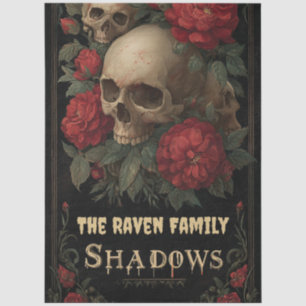 Dark Gothic Art with Skull, Roses, and Custom Text Tissue Paper