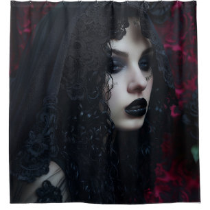 Dark Gothic Beauty in Black Lace Shower Curtain