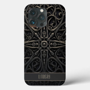 Dark Gothic Black & Bronze Filigree iPhone 13 Pro Case