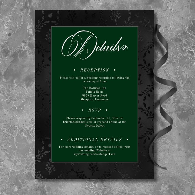 Dark Gothic Black Floral Satin Damask Green Enclosure Card (Creator Uploaded)