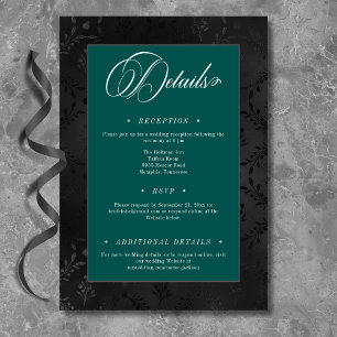 Dark Gothic Black Floral Satin Damask Teal Wedding Enclosure Card