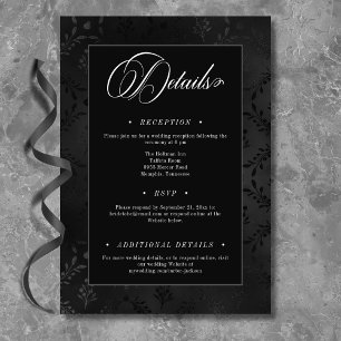 Dark Gothic Black Floral Satin Damask Wedding Enclosure Card