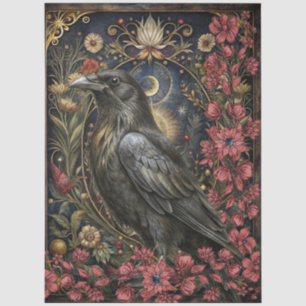 Dark Gothic Black Raven Floral Abstract Collage Tissue Paper