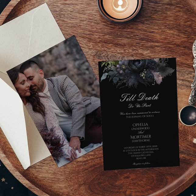 Dark Gothic Black Till Death Formal Photo Wedding Invitation (Creator Uploaded)