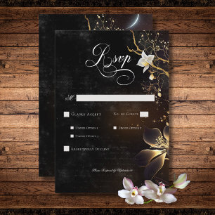 Dark Gothic Black & White Orchid Spells Dinner RSVP Card