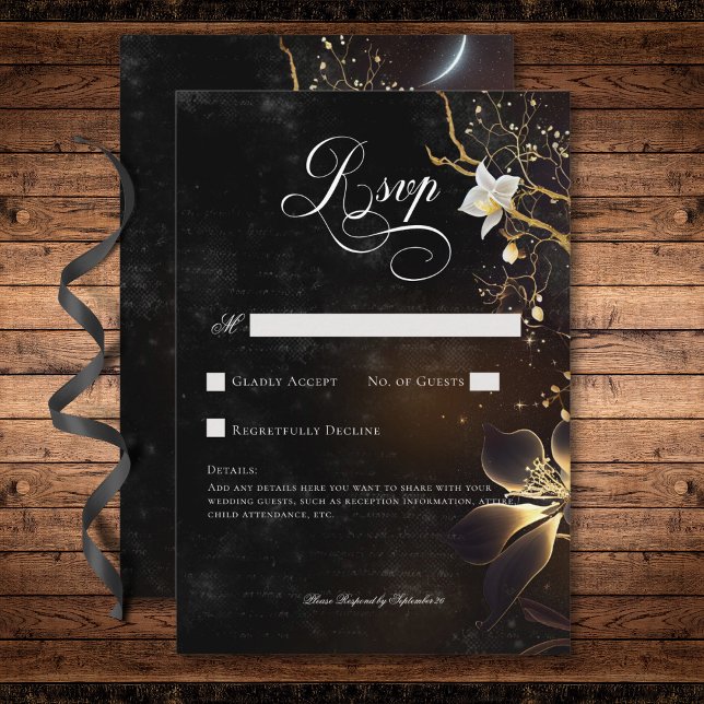 Dark Gothic Black & White Orchid Spells No Dinner RSVP Card (Dark Gothic Black & White Orchid Spells No Dinner RSVP Card)