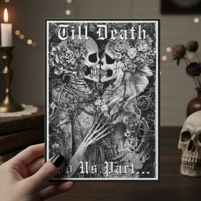 Dark Gothic Black & White Skeleton Couple Wedding Invitation (Creator Uploaded)