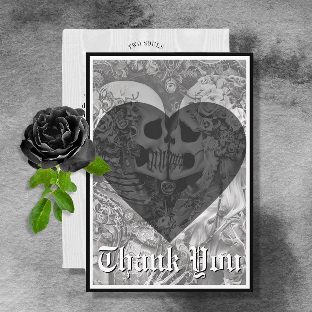 Dark Gothic Black & White Skeleton Couple Wedding Thank You Card (Creator Uploaded)