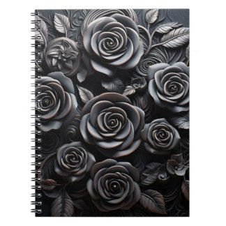 Dark Gothic Boho Black Roses Floral Notebook