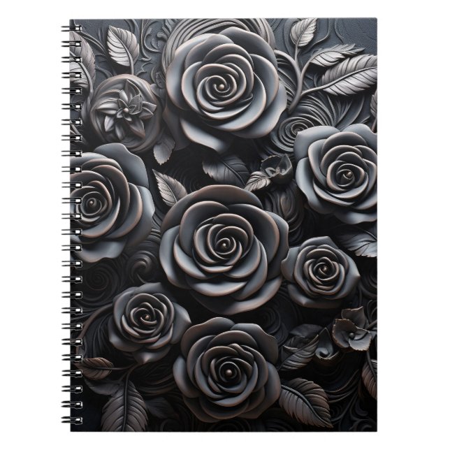 Dark Gothic Boho Black Roses Floral Notebook (Front)