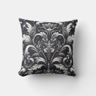 Dark Gothic Bold Ornamental Floral Pattern  Cushion