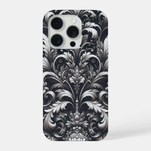 Dark Gothic Bold Ornamental Floral Pattern iPhone 15 Pro Case
