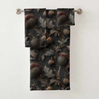 Dark Gothic Botanical Thistle Seamless Pattern Bath Towel Set