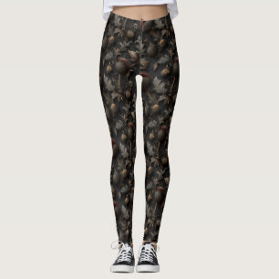 Dark Gothic Botanical Thistle Seamless Pattern Leggings