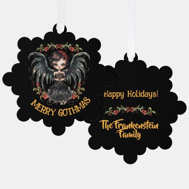 Dark Gothic Christmas Angel Tree Decoration Card (Front/Back)