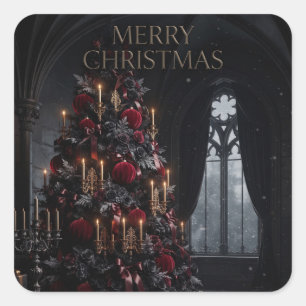 Dark Gothic Christmas Tree in a Castle Interior Square Sticker