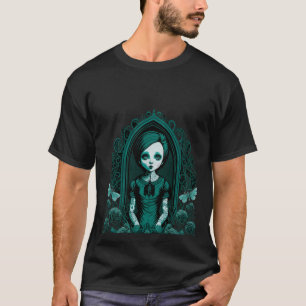 Dark Gothic Doll Chibi Style Roses Turquoise Tone  T-Shirt