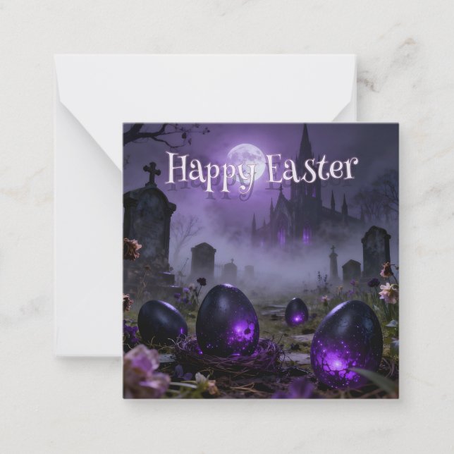 Dark Gothic Easter Scene with Glowing Eggs Card (Front)