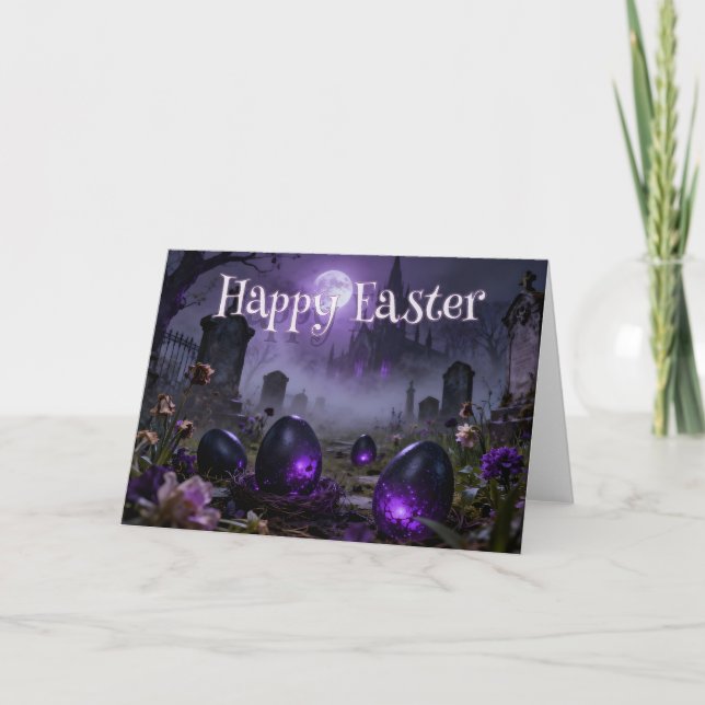 Dark Gothic Easter Scene with Glowing Eggs Card (Front)